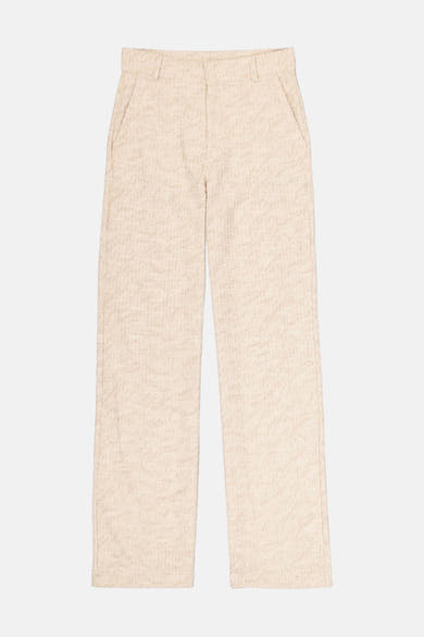 Pantalon de costume beige de GARCIA, à texture tweed, coupe droite et poches latérales.