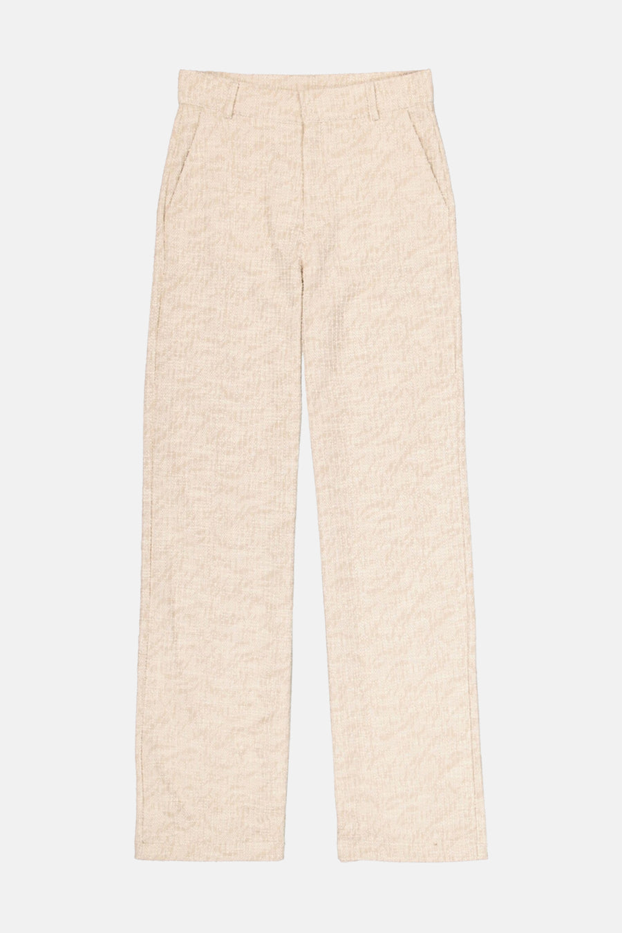 Pantalon de costume beige de GARCIA, à texture tweed, coupe droite et poches latérales.