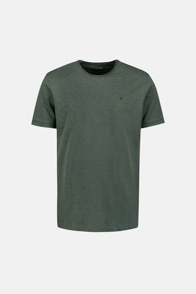 Grijs T-shirt met korte mouwen van NO EXCESS, met een subtiel streepmotief en een gemêleerde textuur.