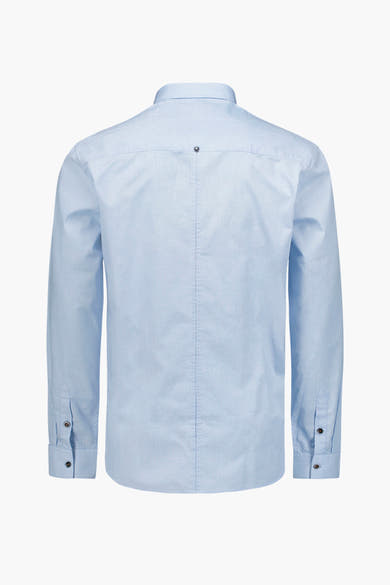 Chemise à manches longues bleue de NO EXCESS, vue arrière avec patte de boutonnage centrale et poignets boutonnés.