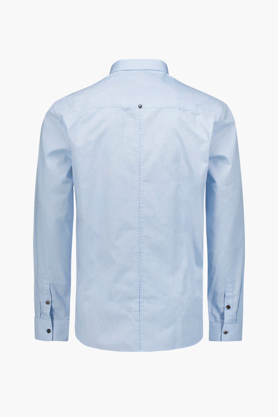 Chemise à manches longues bleue de NO EXCESS, vue arrière avec patte de boutonnage centrale et poignets boutonnés.