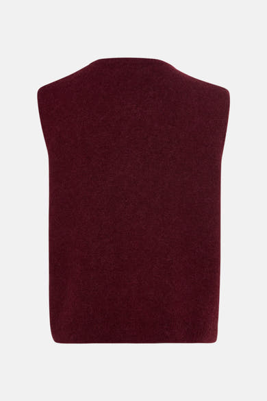 Rode gebreide bodywarmer van AMELIE ET AMELIE, mouwloos en met een viltachtige textuur.