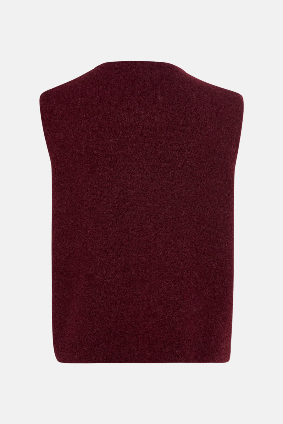 Rode gebreide bodywarmer van AMELIE ET AMELIE, mouwloos en met een viltachtige textuur.