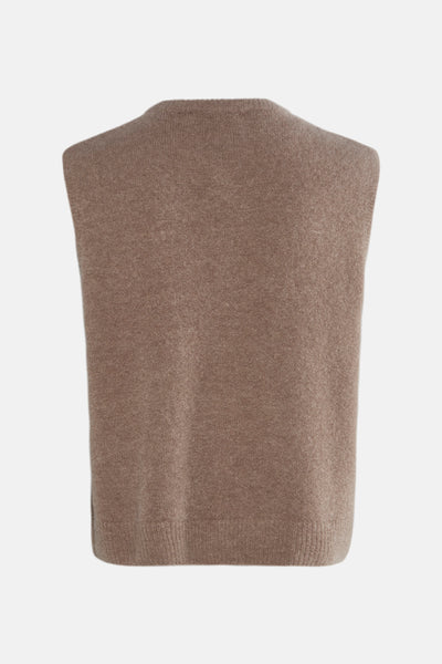 Gilet beige en maille d'AMELIE ET AMELIE, vue de dos, avec une texture douce et un col rond.
