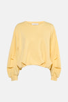 Sweat jaune col rond de AMELIE ET AMELIE, manches bouffantes avec plis décoratifs.
