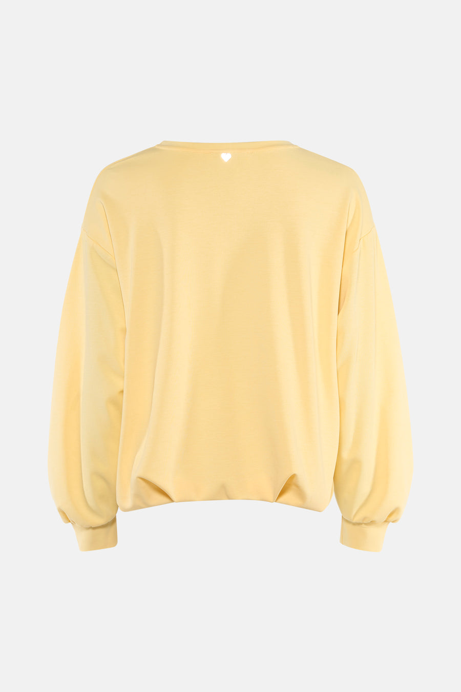 Sweat-shirt jaune col rond de AMELIE ET AMELIE, avec un petit motif de coeur sur le dos.