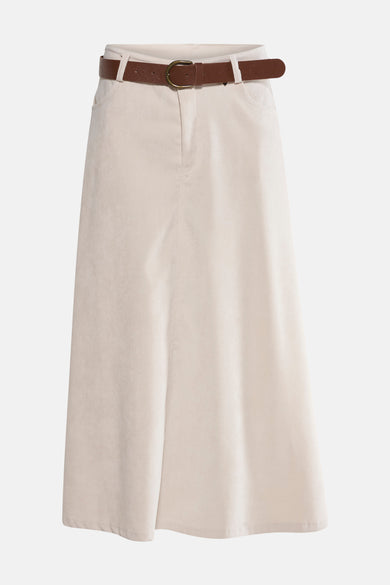 Jupe longue beige en coton, par AMELIE ET AMELIE, avec ceinture marron.