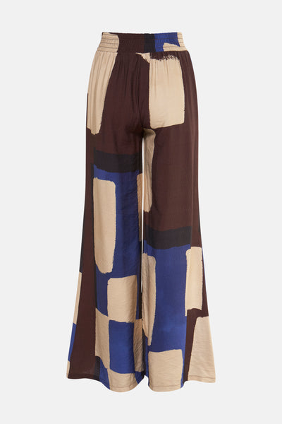 Pantalon multicolore de AMELIE ET AMELIE, à larges motifs géométriques colorés, taille élastiquée froncée.