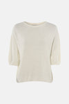 Pull à col rond écru de AMELIE ET AMELIE, en tricot doux avec des manches courtes.
