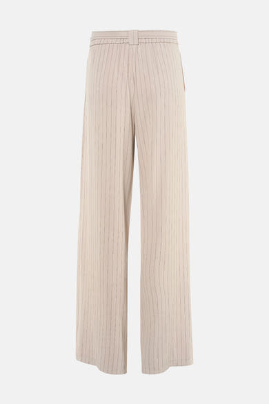 Beige kostuumbroek met verticale strepen van AMELIE ET AMELIE, met bijpassende riem en wijde pasvorm.