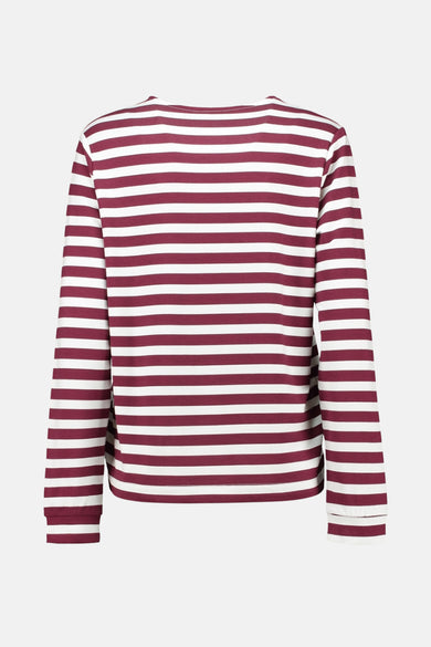 T-shirt à manches longues rayé bordeaux et blanc de ZABAIONE, vue arrière.