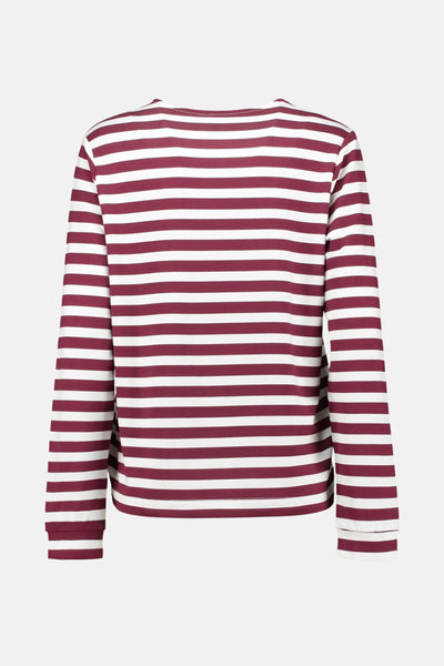 T-shirt à manches longues rayé bordeaux et blanc de ZABAIONE, vue arrière.