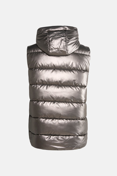 Veste sans manches grise de Zabaione, avec capuche et matelassée.