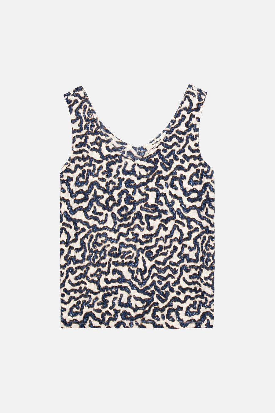 Top sans manches multicolore de GARCIA, avec motif abstrait bleu foncé et scintillant.