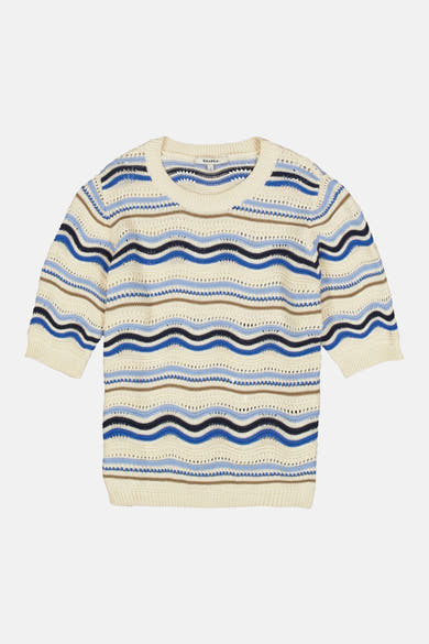 Pull multicolore à rayures ondulées par GARCIA, en maille ajourée légère avec manches courtes.
