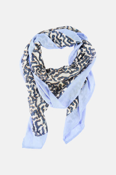 Foulard multicolore de GARCIA, motif abstrait bleu marine et marron, ourlet uni bleu clair.