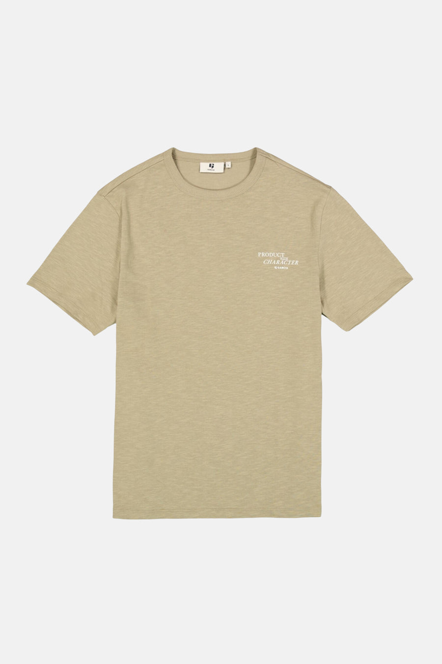 Olijfgroen T-shirt met korte mouwen van GARCIA, met een kleine tekstprint op de borst.