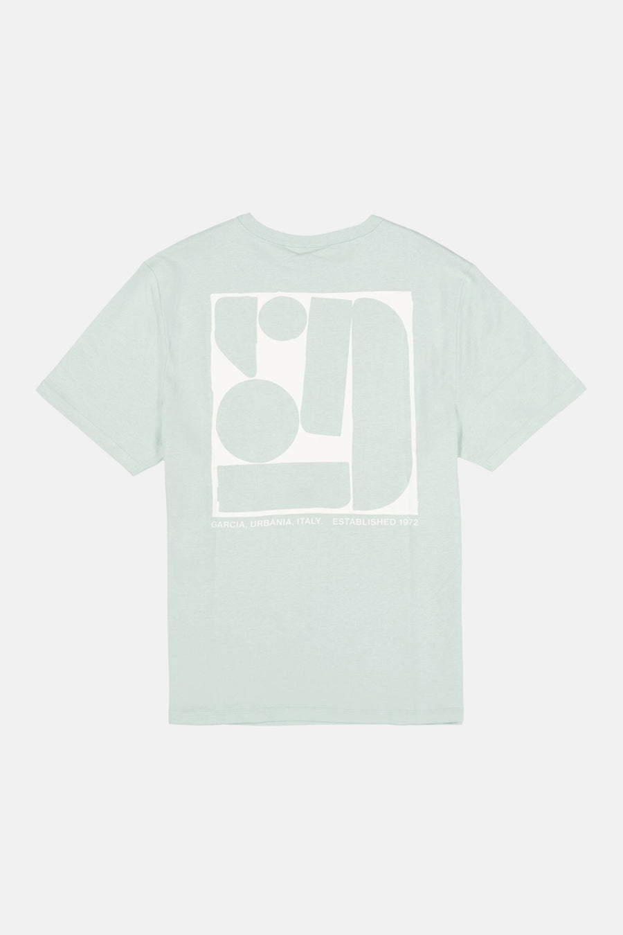 Groen T-shirt met korte mouwen van GARCIA, met een groot wit geometrisch motief op de rug.