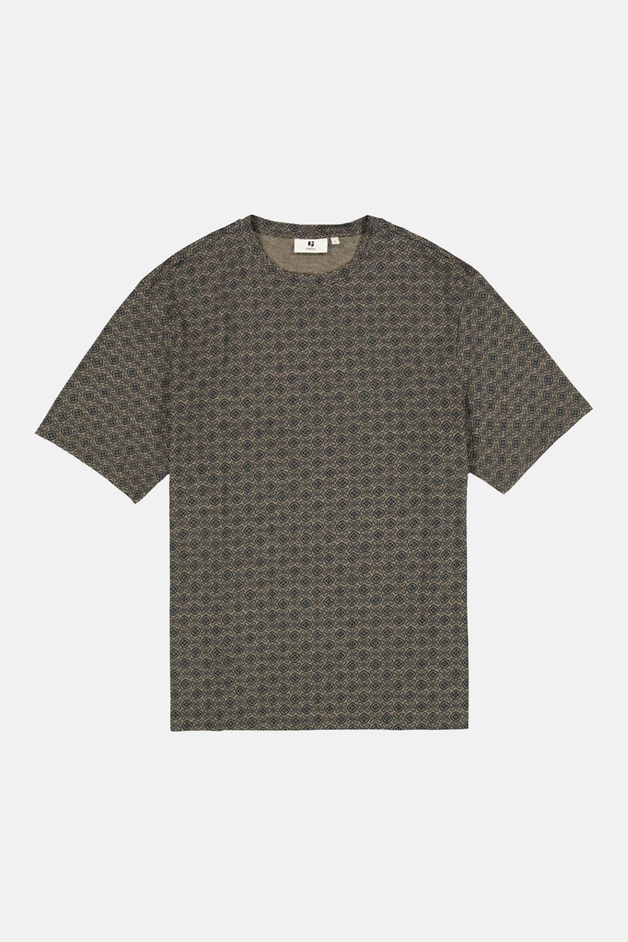 T-shirt vert à manches courtes de GARCIA, avec un motif géométrique répétitif sur l'ensemble.