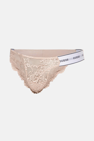 Beige kanten slip van Guess, met een elastische tailleband met logo.