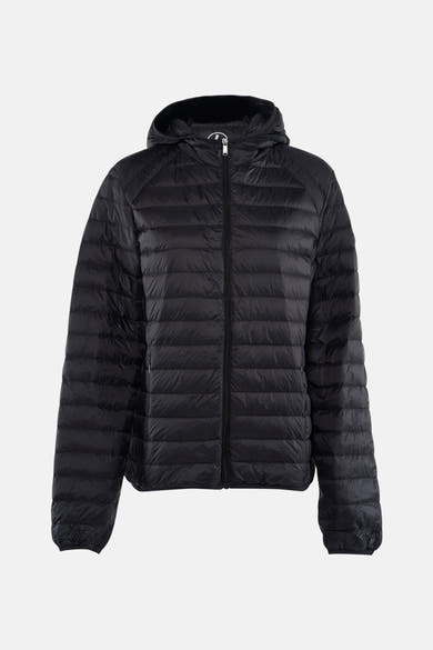 Veste courte noire de JOTT, avec une capuche et une fermeture éclair pleine longueur.