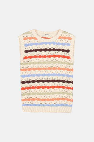 Pull sans manches multicolore de GARCIA, à rayures horizontales ajourées et en maille texturée.