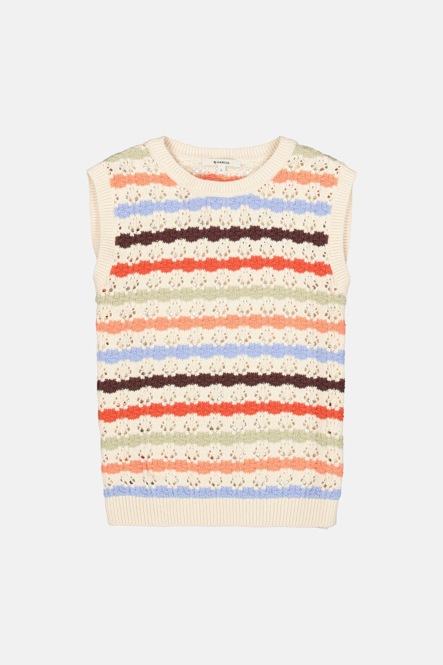 Pull sans manches multicolore de GARCIA, à rayures horizontales ajourées et en maille texturée.