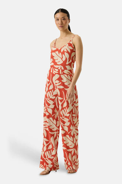 Pantalon multicolore GARCIA à larges motifs de feuilles beiges et coupe ample.