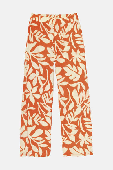 Pantalon multicolore de GARCIA, à motif floral dans les tons orange et blanc, coupe ample.
