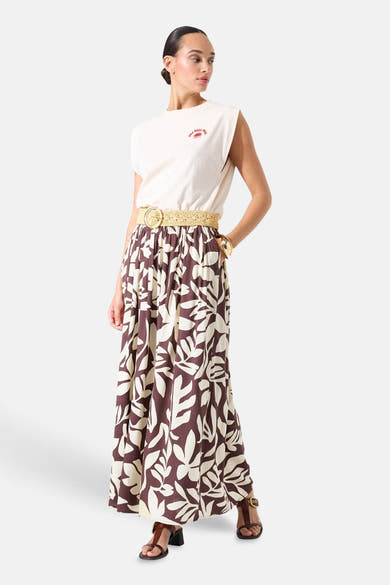 Lange meerkleurige rok van GARCIA met bloemenpatroon in bruine en beige tinten.