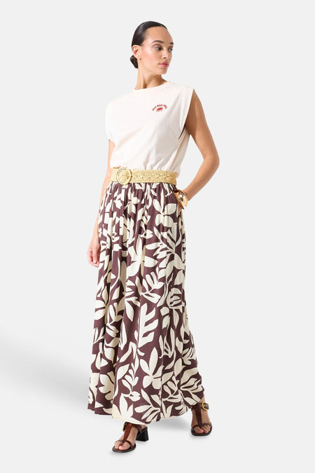 Lange meerkleurige rok van GARCIA met bloemenpatroon in bruine en beige tinten.