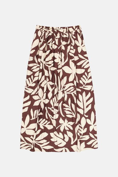 Jupe longue multicolore de GARCIA à motif floral dans les tons marron et beige.