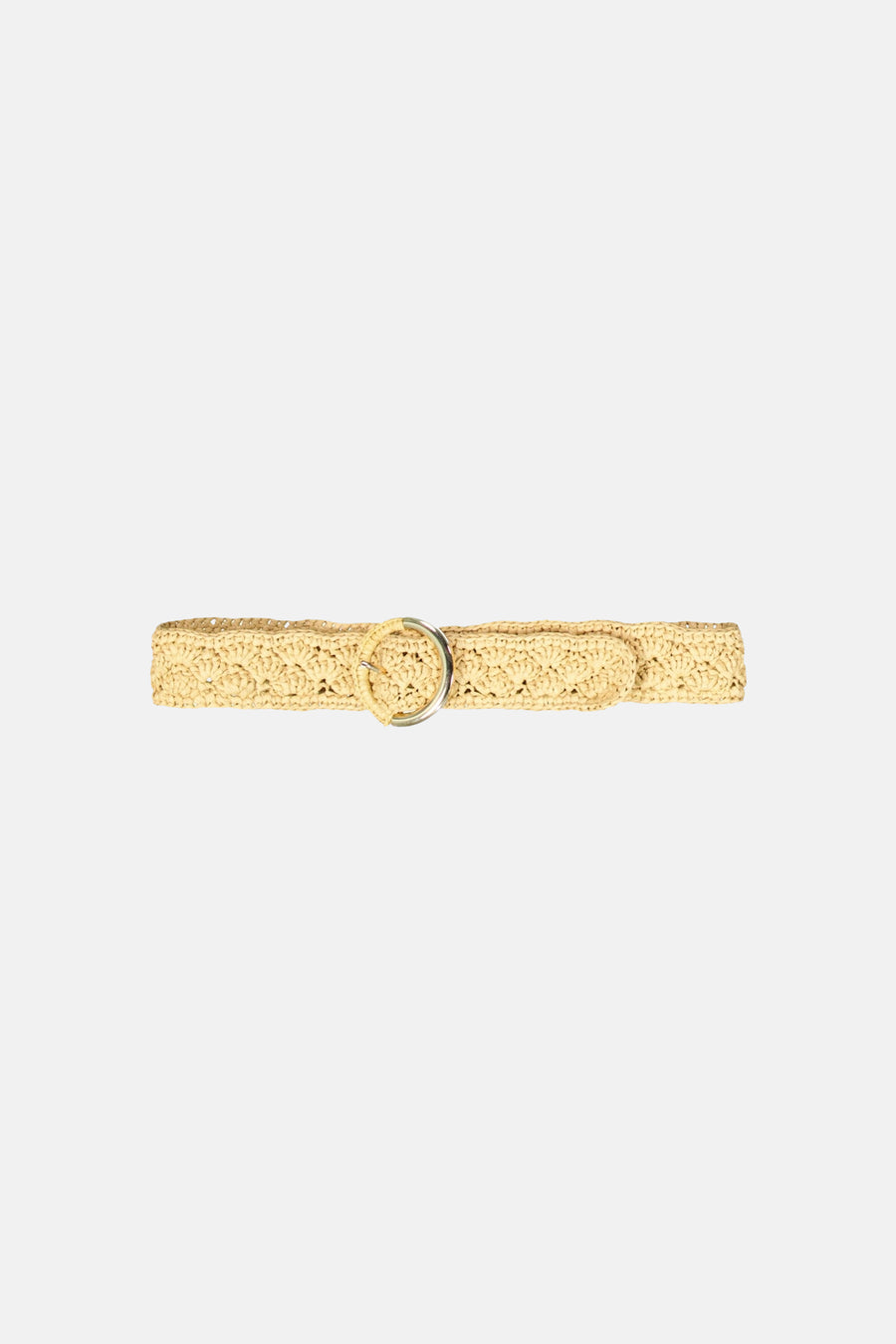 Beige stroken riem van GARCIA, met zilveren ronde gesp en opengewerkt patroon.