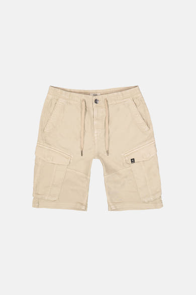 Short beige de GARCIA avec taille élastiquée, cordon de serrage et poches cargo, vue de face.