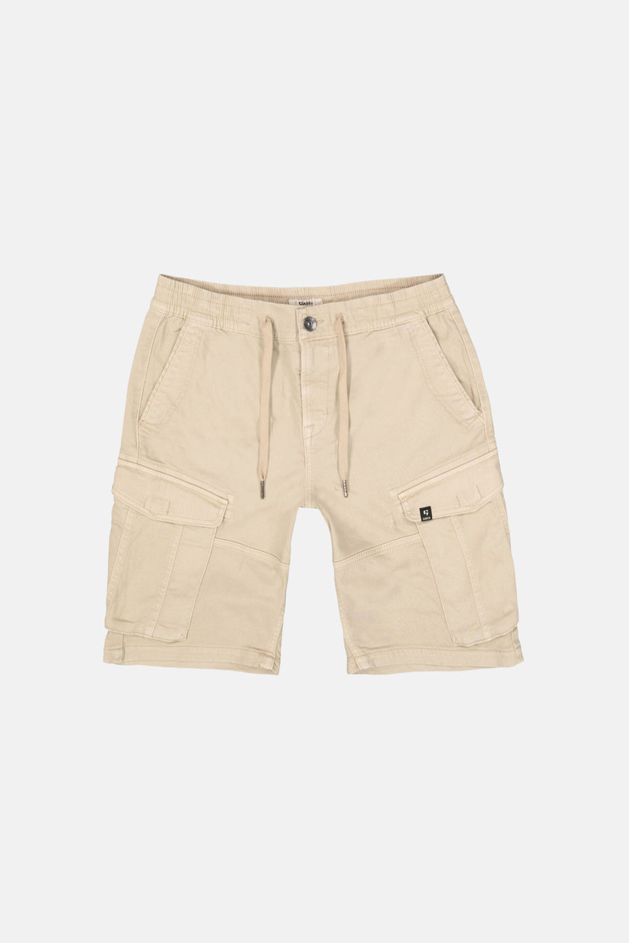 Short beige de GARCIA avec taille élastiquée, cordon de serrage et poches cargo, vue de face.