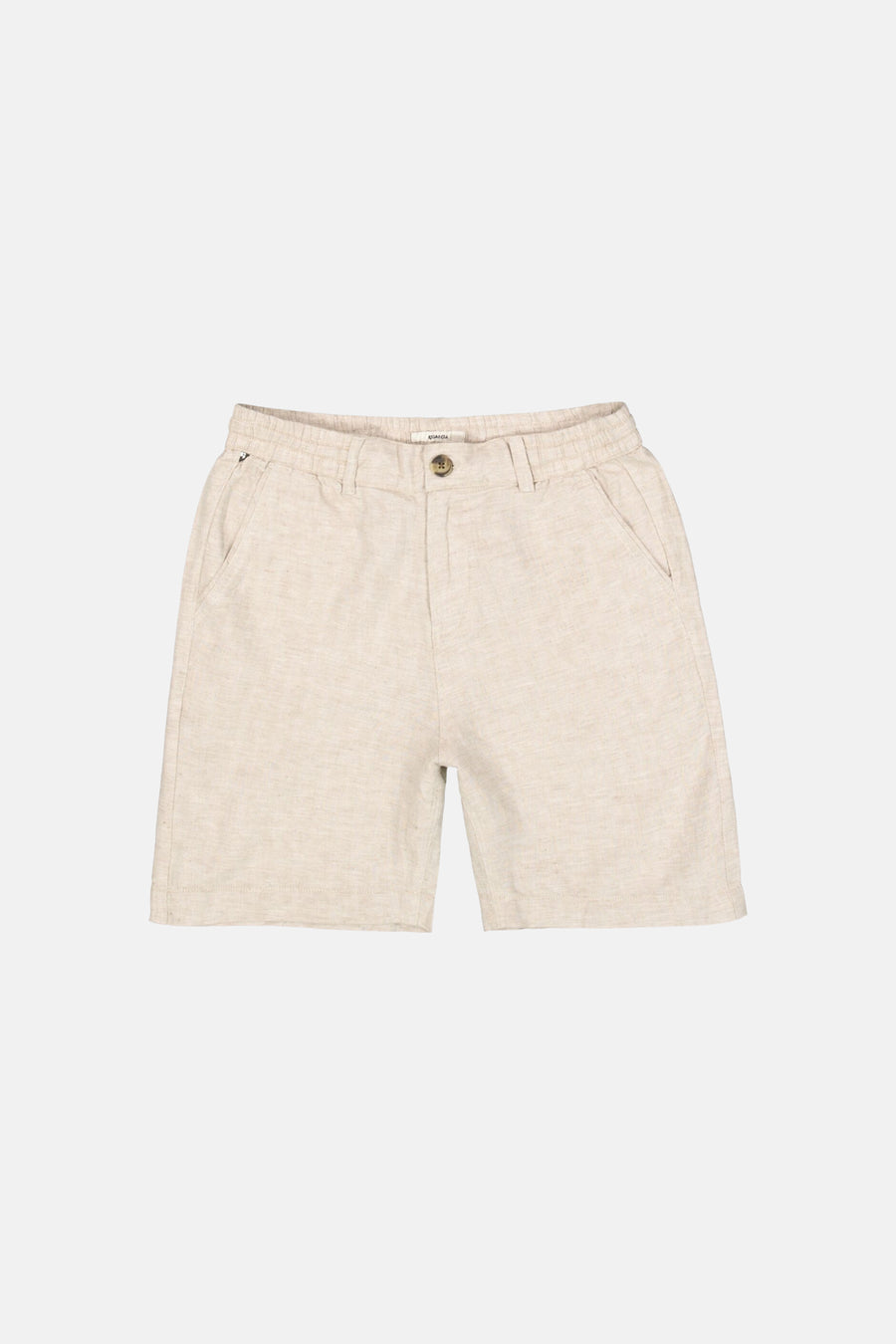 Short beige de GARCIA en tissu texturé, avec taille élastiquée au dos, bouton et poches fendues.