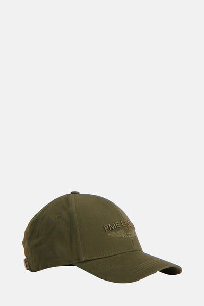 Casquette kaki de PME Legend avec logo brodé sur le devant et boucle de réglage à l'arrière.