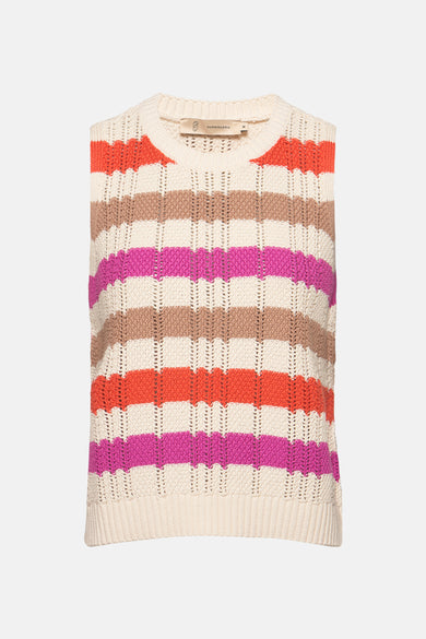 Pull sans manches multicolore de PEPPERCORN, rayures horizontales contrastées et maille ajourée.