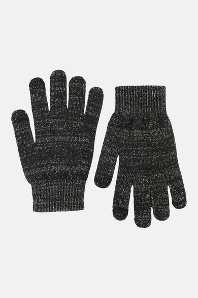 Paire de gants en tricot chiné noir et blanc de PIECES®.