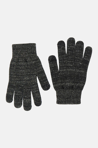 Gants tricotés noirs et argentés de PIECES®, posés à plat avec poignets côtelés.