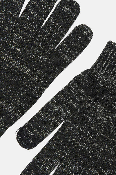 Gants noirs de PIECES® en maille mouchetée de fils argentés.