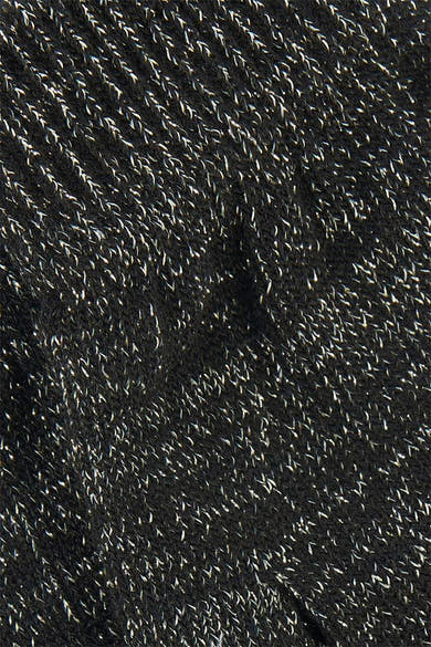 Gants noirs en maille de PIECES® avec texture côtelée et fils argentés scintillants.