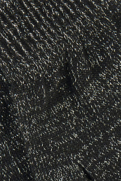 Gants noirs en maille de PIECES® avec texture côtelée et fils argentés scintillants.