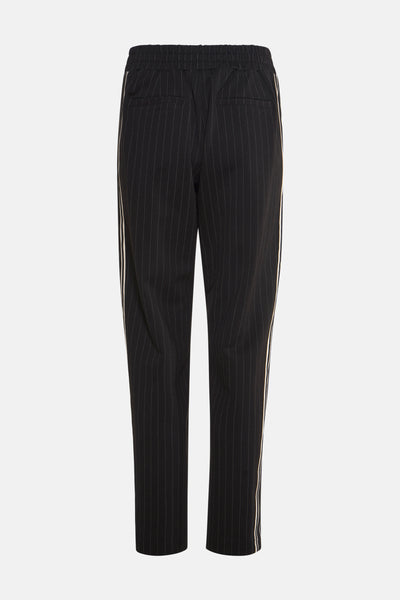 Zwarte joggingbroek van Le Temps des Cerises met fijne strepen en contrasterende zijstreep.