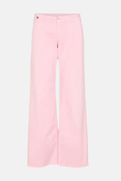 Roze chino van Le Temps des Cerises, katoenen wijde broek met riem.