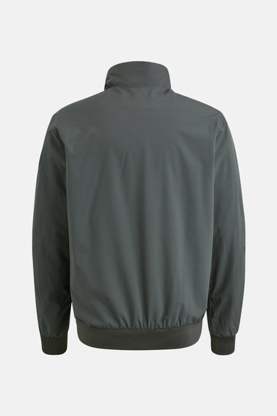Veste de pluie grise de PME Legend, vue de dos, avec col montant et poignets élastiques.
