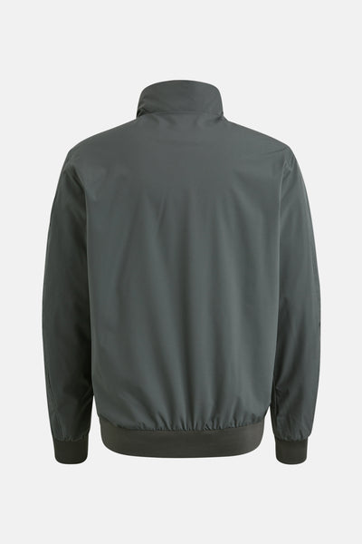 Veste de pluie grise de PME Legend, vue de dos, avec col montant et poignets élastiques.