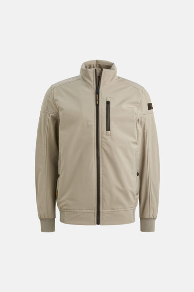 Beige regenjas van PME Legend, achterzijde, met opstaande kraag en elastische manchetten.