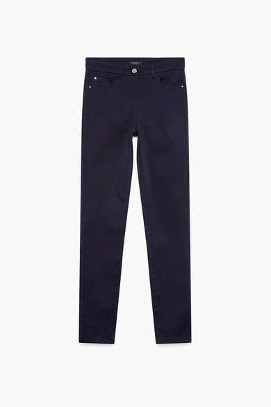 Gekleurde blauwe broek van CAROLL, met voorzakken, nauwsluitende pasvorm.