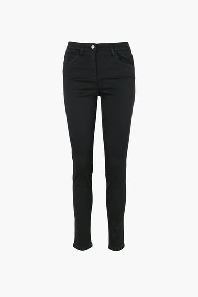 Zwarte broek van CAROLL, rechte pasvorm, met voorzakken en zilveren knoopsluiting.